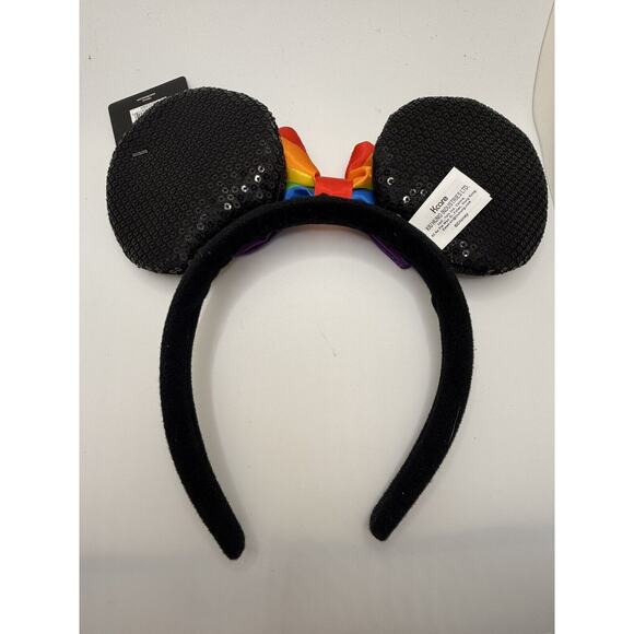 Disney Rainbow PRIDE Bow Black Sequins Minnie Or Mickey Ears Headband - Picture 2 of 2